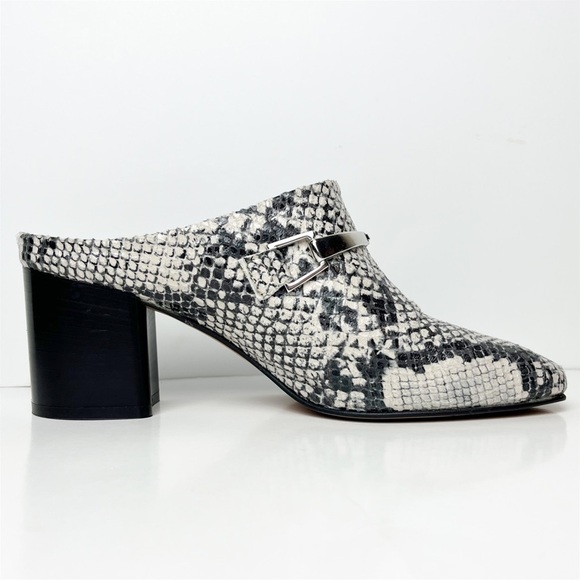 ASOS Reptile Snakeskin Mules 40 9.5 black white neutral square toe shoes heels - Picture 4 of 13